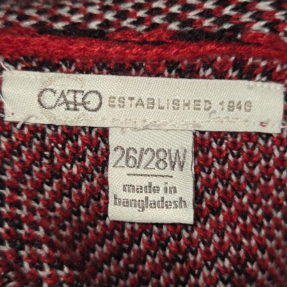 Cato Women's Knit Cardigan Sweater Open Front Mixed Print Red Black Size 26/28W - Picture 6 of 9